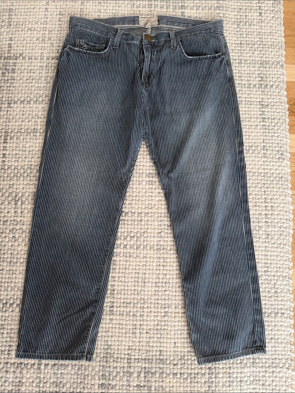Current/Elliott Blue and White Pinstripe Cropped Jeans